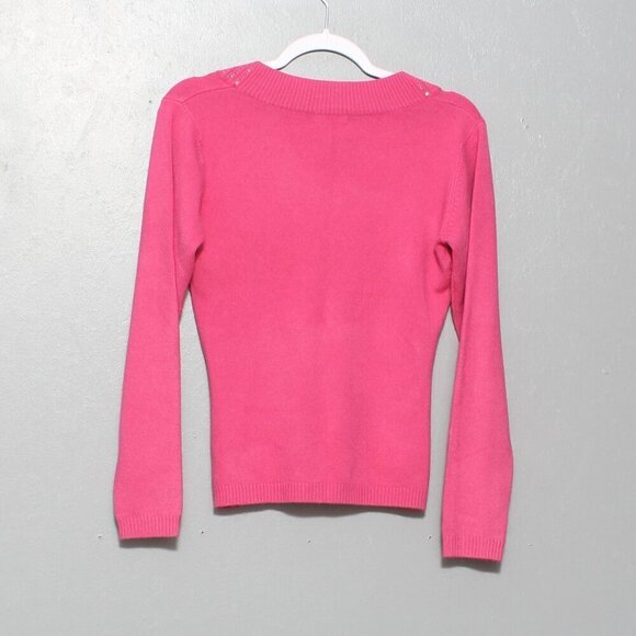 Just woman v neck hot pink barbie core merino wool sweater - Picture 2 of 7